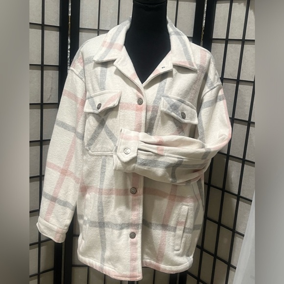 ASHLEY BY 26 INTERNATIONAL OUTERWEAR, GRAY PINK WHITE, FLANNEL,JACKET SIZE M - Picture 7 of 9